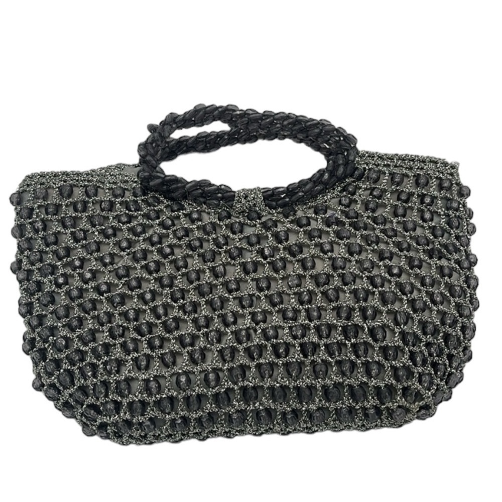 Vintage Rosenfeld Grey Silver Beaded Italian Small Handbag